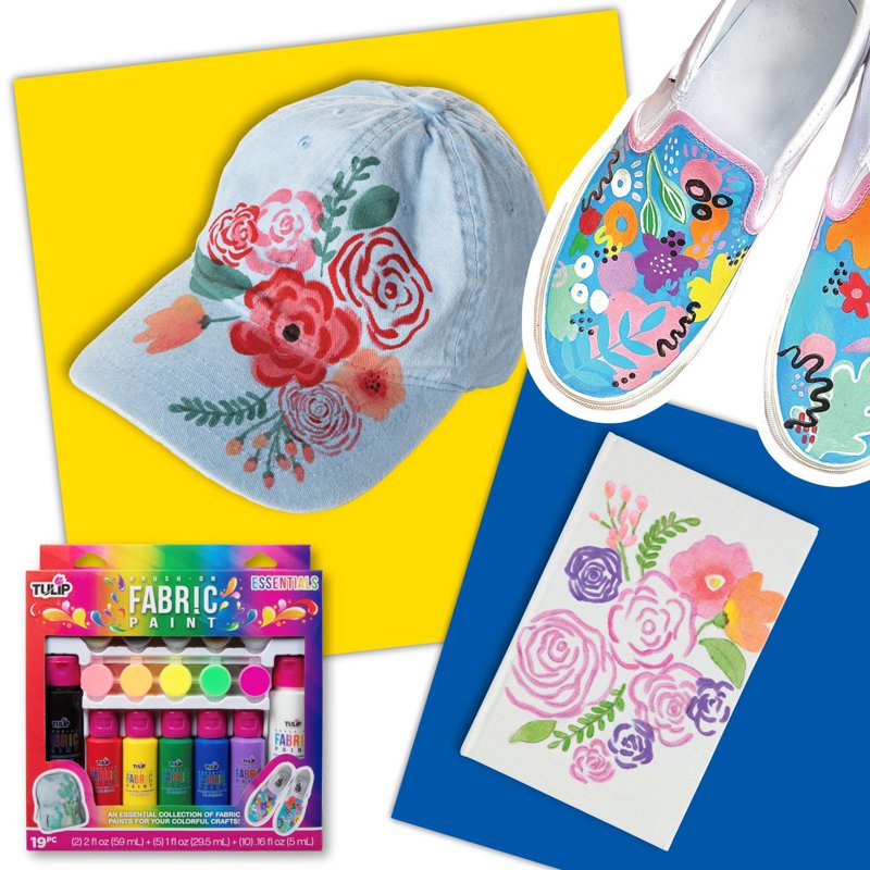 Fabric Paint Kit - 17 Neon, Metallic, Glitter Colors with 2 Brushes