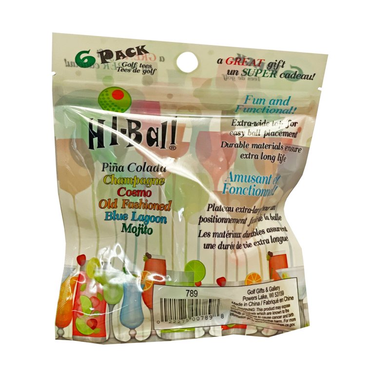 Multi-Color Plastic Golf Tees 3 1/4 Inch - Pack of 6, Durable & Extra-Wide