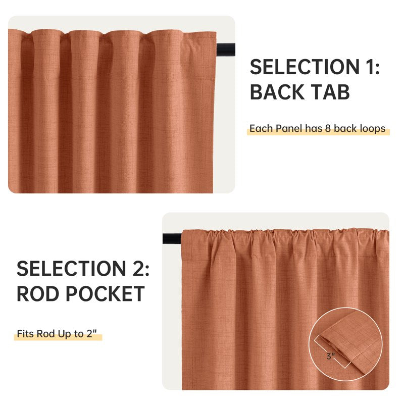 Blackout Faux Linen Curtains Set - Thermal Insulated Privacy Window Panels