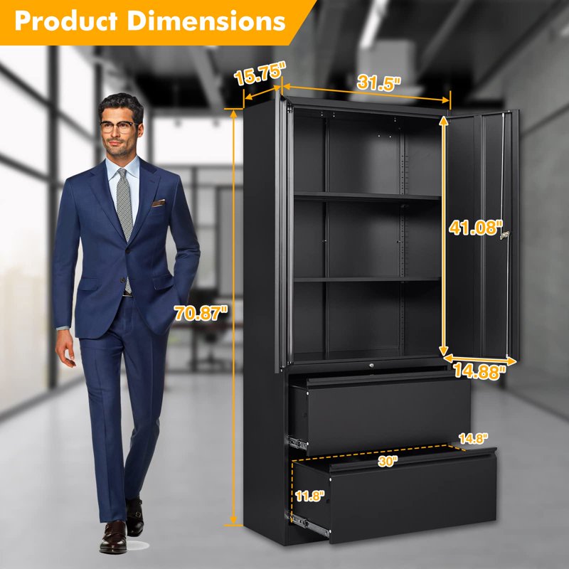 2 Drawer Metal Lateral File Cabinet with Locking Storage Shelves - Office & Legal File Storage