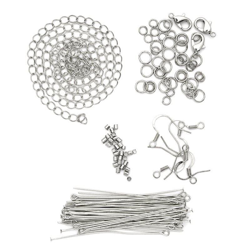Jewelry Findings Starter Pack - Silver Finish, 75 Pieces for Earrings, Necklaces & Bracelets