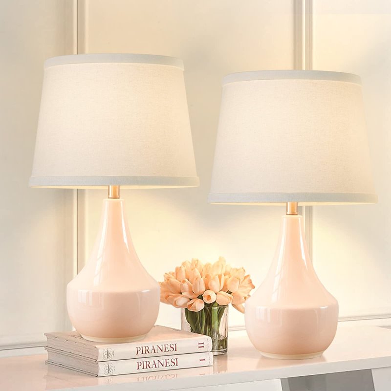 Set of 2 Modern Ceramic Table Lamps with Fabric Shades - Nightstand & Living Room Lighting
