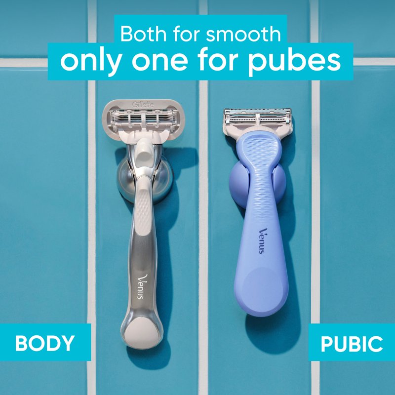 Venus Razor Kit for Pubic Hair & Skin with Handle, Refills & Shower Hook