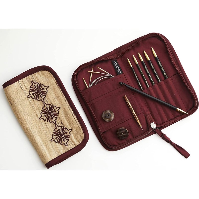 Tunisian Crochet Hook Set with Ebony Wood Hooks & Silk Case - 6 Sizes
