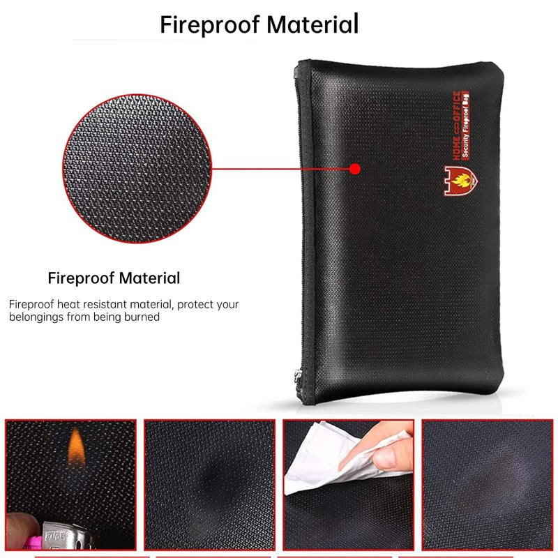 Fireproof Waterproof Document Bag Set - 8.2x4.7 Inch Safe Storage Pouches for Cash, Passports, Jewelry