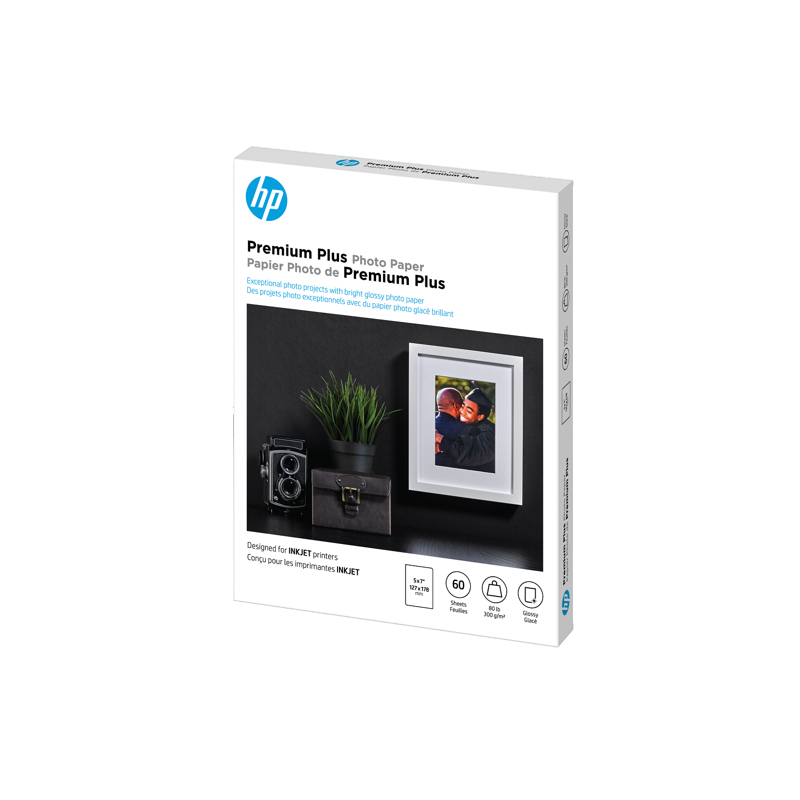 HP Premium Plus 5x7 Inch Glossy Photo Paper - 60 Sheets, Water-Resistant