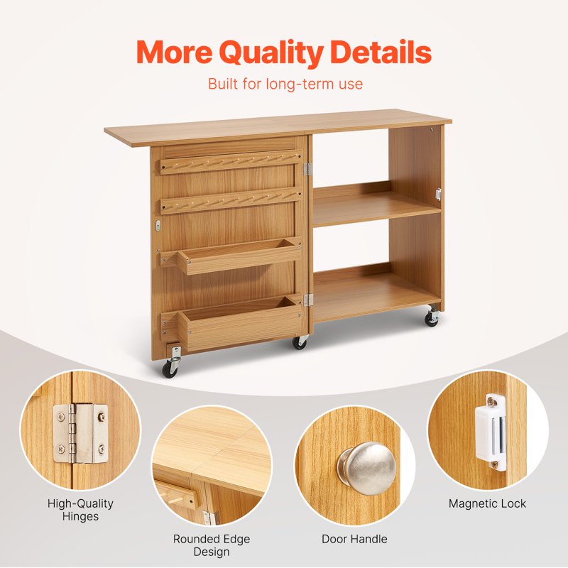Foldable Sewing Table with Storage Racks Casters and Shutters - Versatile Craft Desk