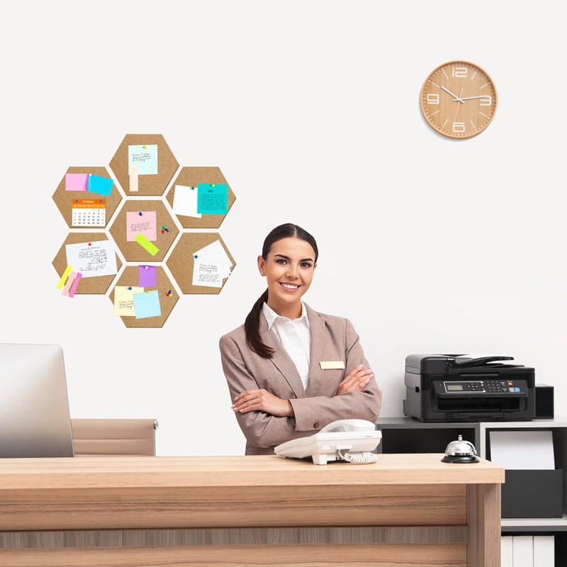 8 Pack Hexagon Cork Bulletin Boards with Self-Adhesive Backing & Push Pins for Home Office School Decor