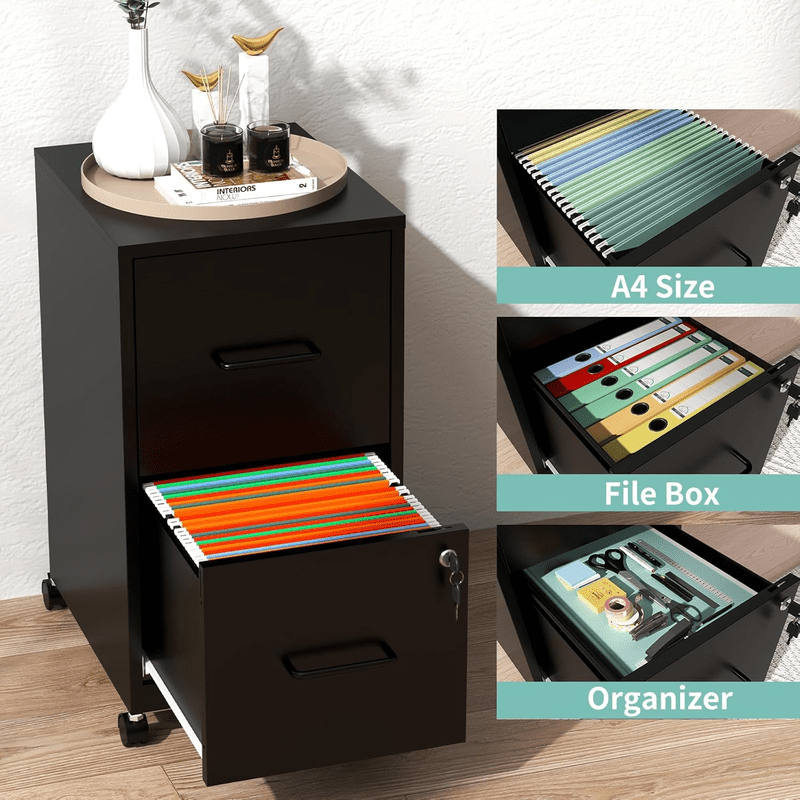 Vertical Locking File Cabinet with 2 Drawers - Metal Office Storage