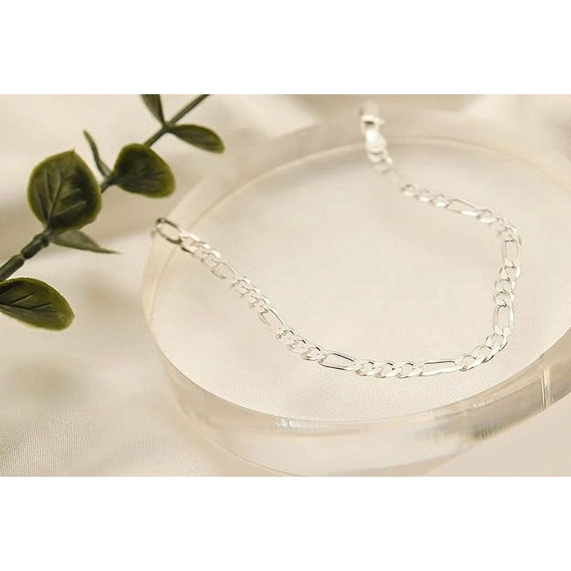 Sterling Silver Figaro Chain Necklace 4mm Made in Italy - Hypoallergenic Jewelry