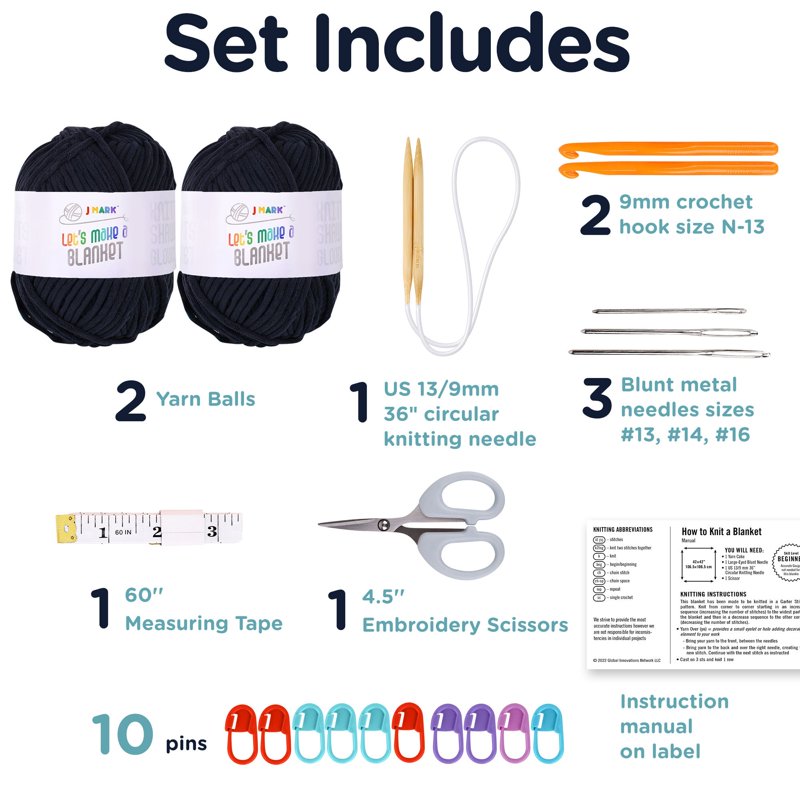 Chunky Yarn Kit for Knitting and Crocheting - Includes 437 yd Thick Yarn Balls, Circular Needles, Crochet Hooks, Measuring Tape, Scissors & Pins