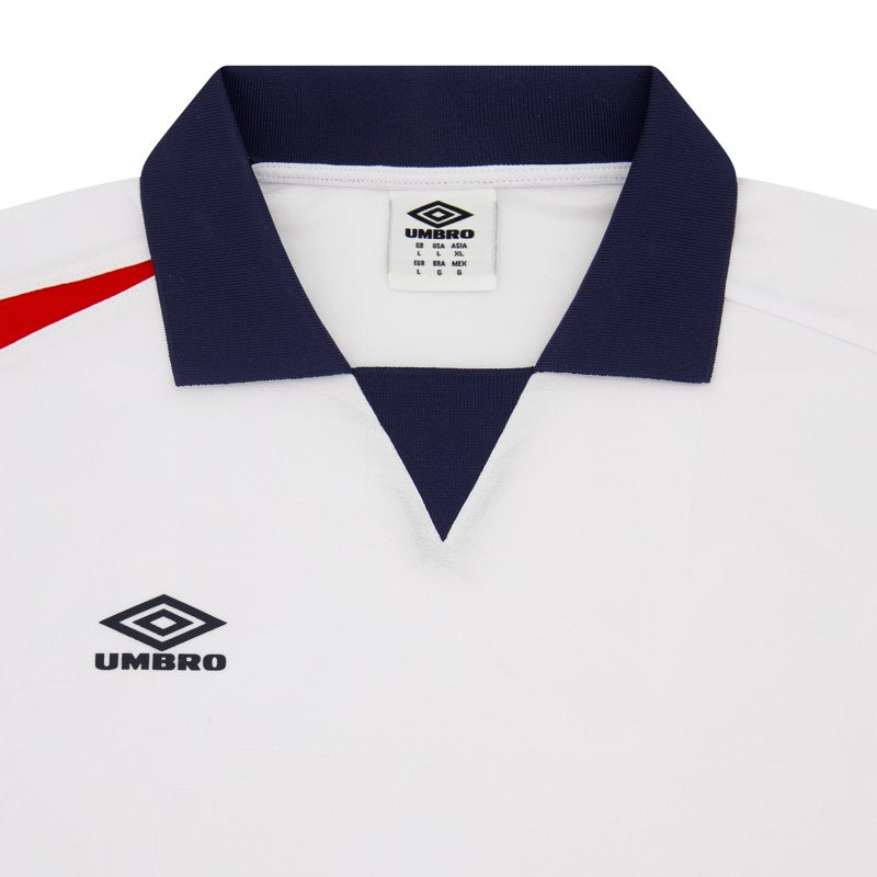 Umbro Boxy Football Shirt – White, Baritone Blue, Goji Berry, Size XXL