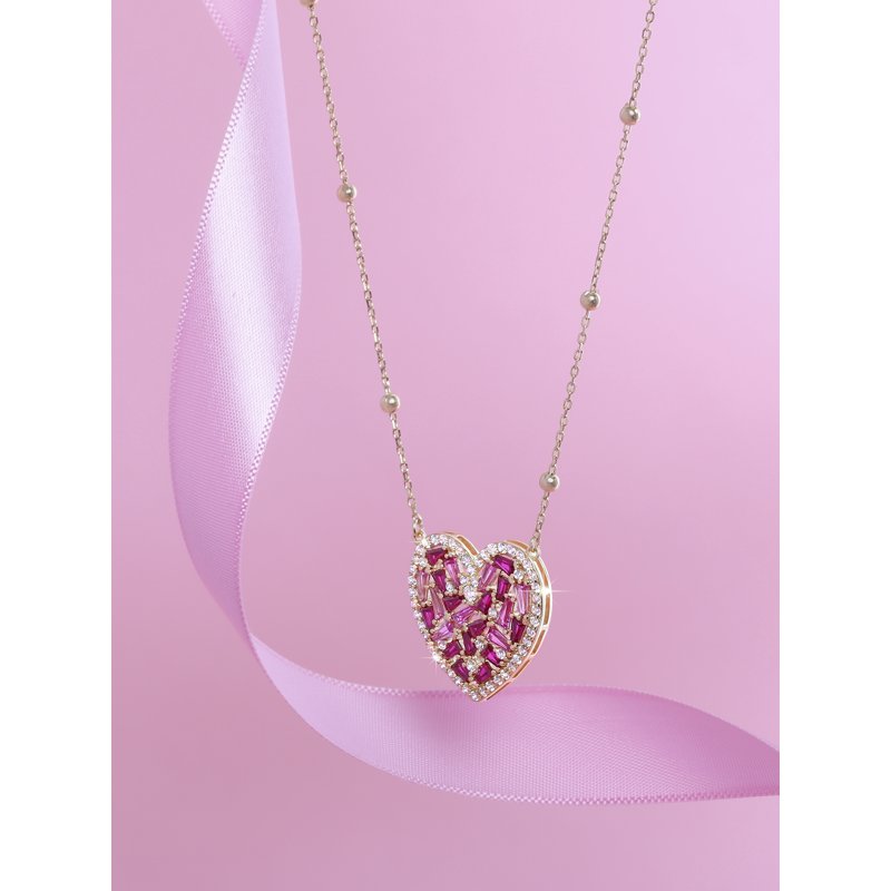 Sterling Silver Heart Pendant Necklace 14k Gold Plated 18 Inch Chain