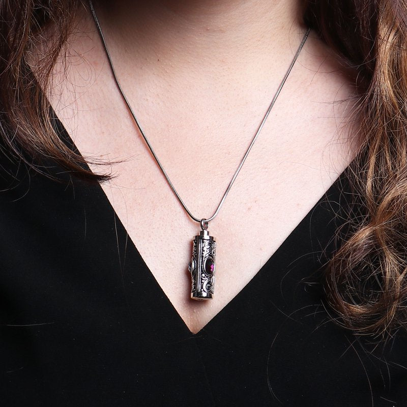 Women's Cremation Necklace with Rhinestones Stainless Steel Keepsake Pendant