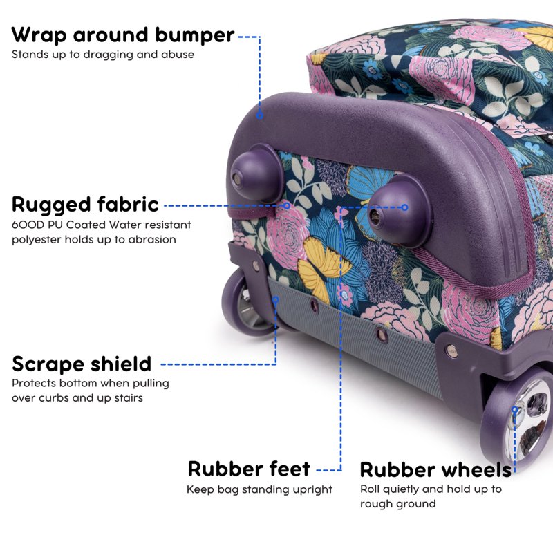 Girls 18-Inch Rolling Backpack for School and Travel - Multiple Patterns