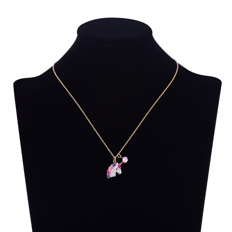 Unicorn Pendant Necklace in 14K Gold Plated Sterling Silver with Multi-Color Crystals