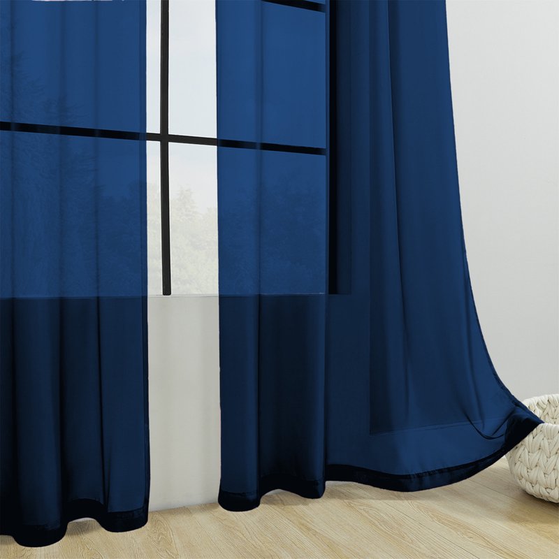 Semi Sheer Window Curtains for Bedroom & Living Room Rod Pocket Light Filtering Drapes - Navy, White, Black