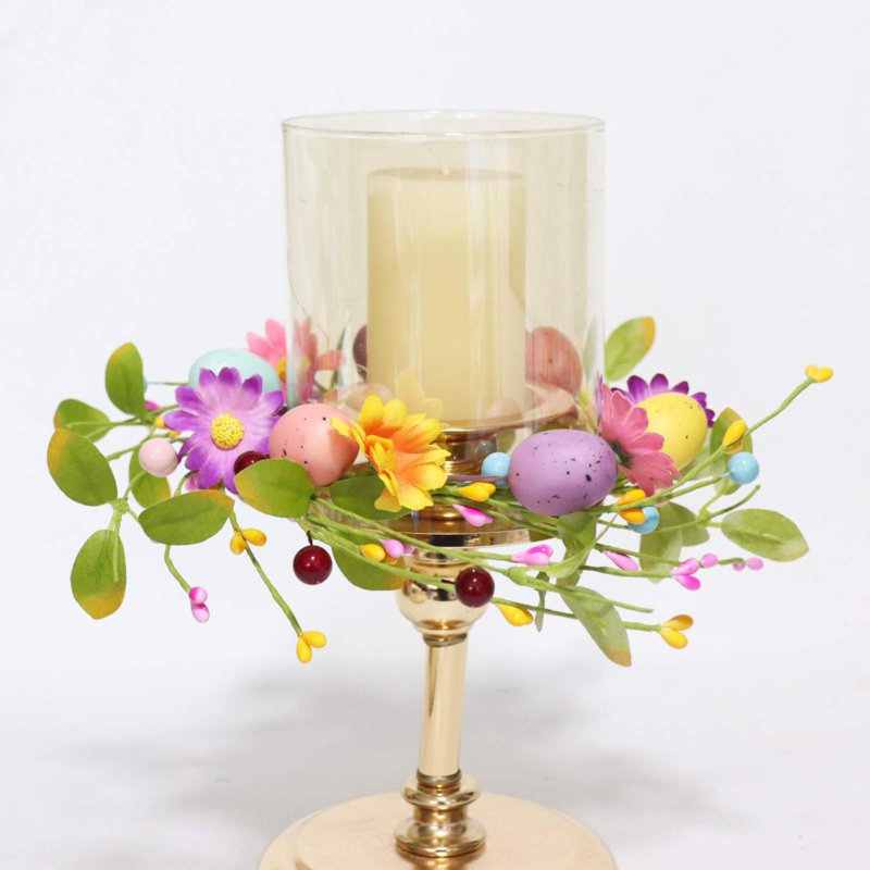 Easter Candle Wreath Centerpiece - 10 Inch Decorative Spring Table Decor