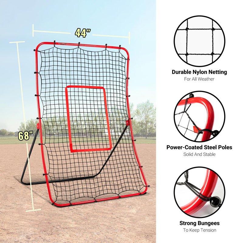 Baseball Rebounder Net 68x44 Inches Adjustable Pitch Training Aid for Solo & Team Practice