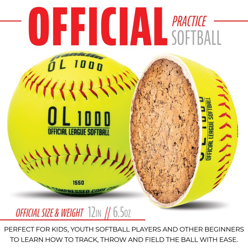 Practice Softballs - Set of 4 Official 12-Inch Softballs with Bag