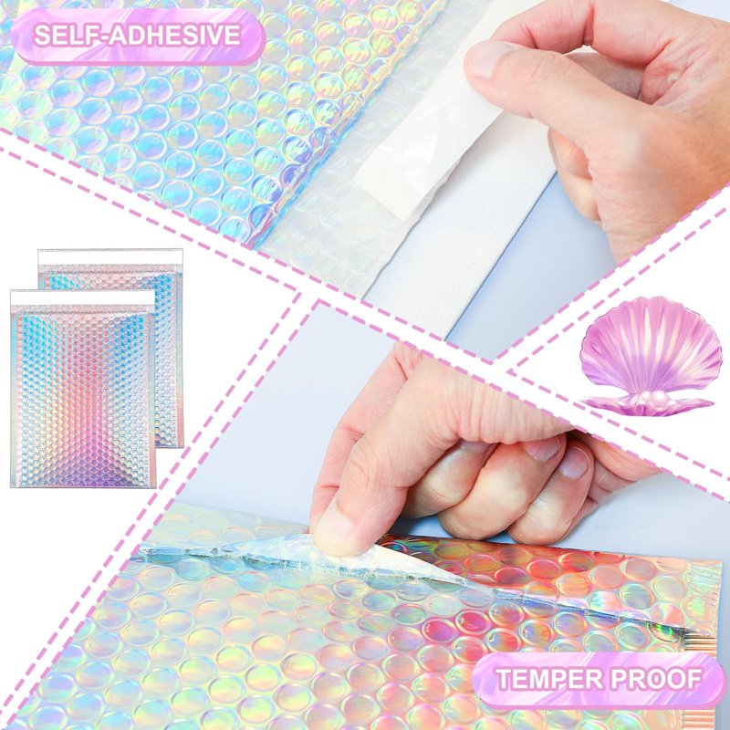 50 Pcs Metallic Bubble Mailers Waterproof Shipping Bags Self Seal Padded Envelopes