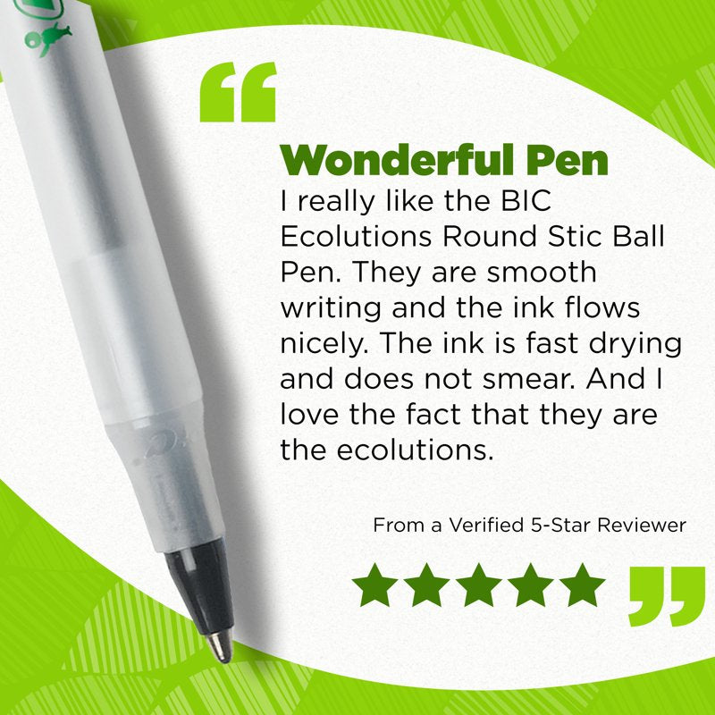 50 Pack Recycled Plastic Ballpoint Pens with Medium 1.0mm Tip - Black Ink