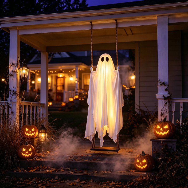 Light-Up Ghost Halloween Decorations Outdoor - 6.5 FT Spooky Swing Ghosts