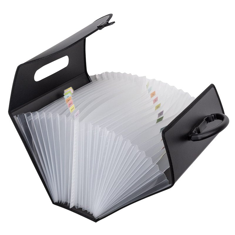 Legal Size 21-Pocket Expanding File Folder with Handle - Black