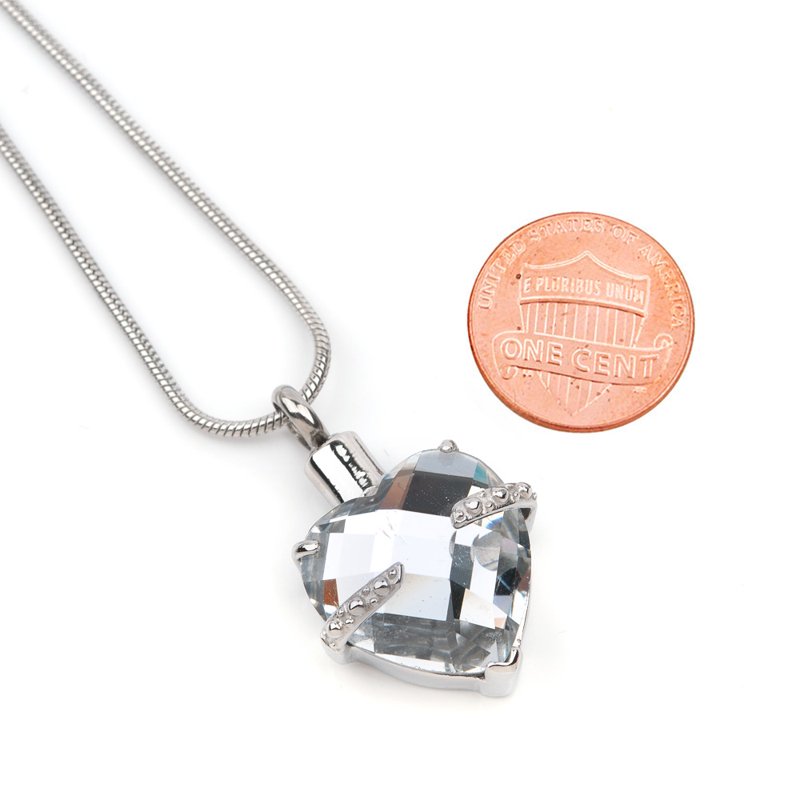 Heart Cremation Urn Necklace for Ashes with Birthstone Crystal Pendant and Velvet Box