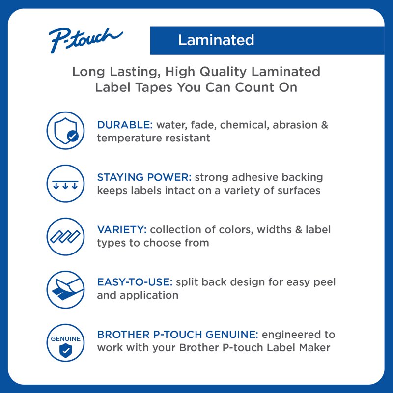Waterproof Laminated Tape for Label Makers - 1/2 Inch Black on White, Durable Indoor/Outdoor Use
