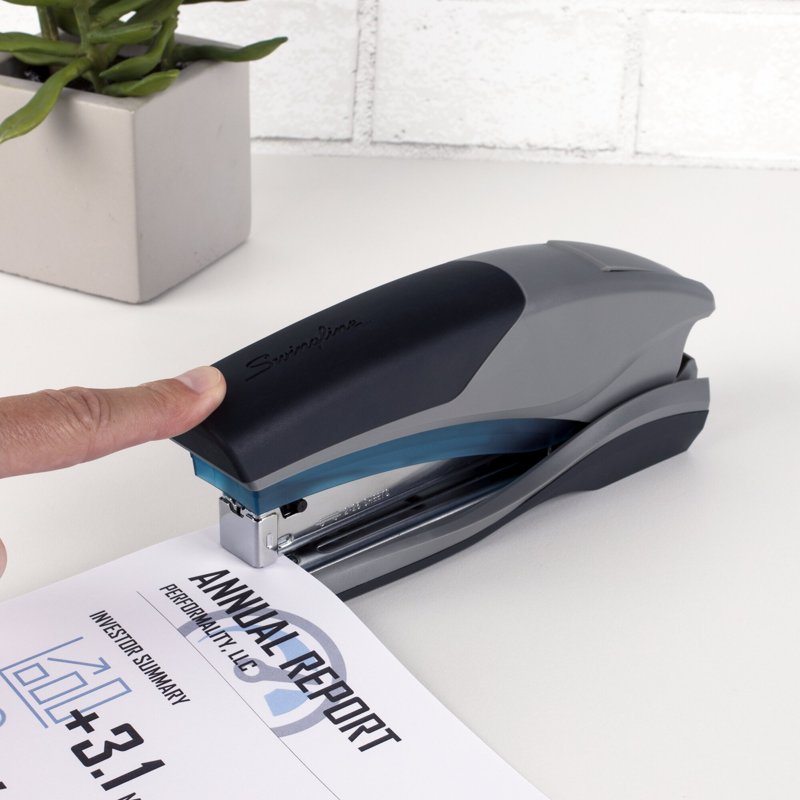 Reduced Effort Full-Size Stapler for 25 Sheets Blue Gray Office Desk Stapler