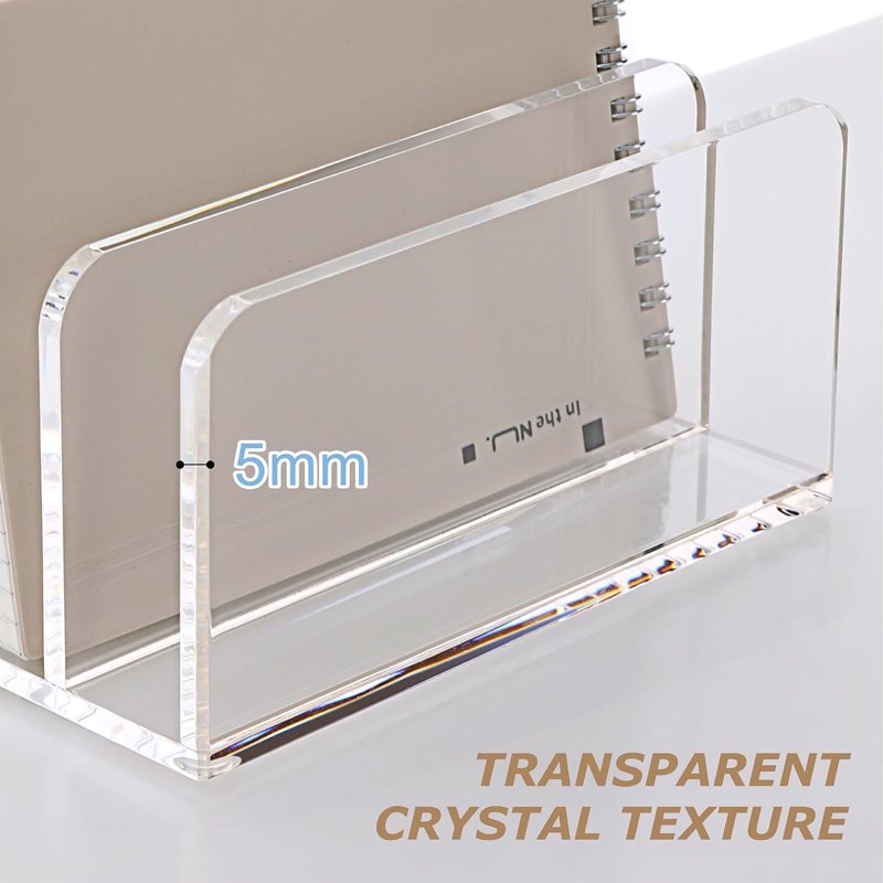 Acrylic Desk File Organizer Holder - 5 Clear Mail Sorter & Document Racks