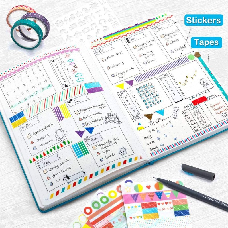 Bullet Dotted Journal Kit with Pens & Stickers - A5 Notebook for Planning & Journaling