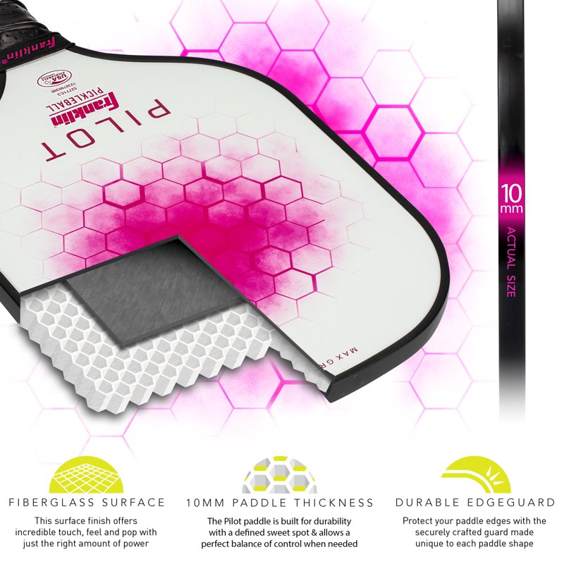 Franklin Pilot Pickleball Paddle - White/Pink, USAPA Approved, 7.7-8.2 oz