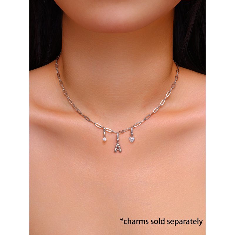 Sterling Silver Paperclip Chain Necklace for Charms - 16 Inch + 2 Inch Extender