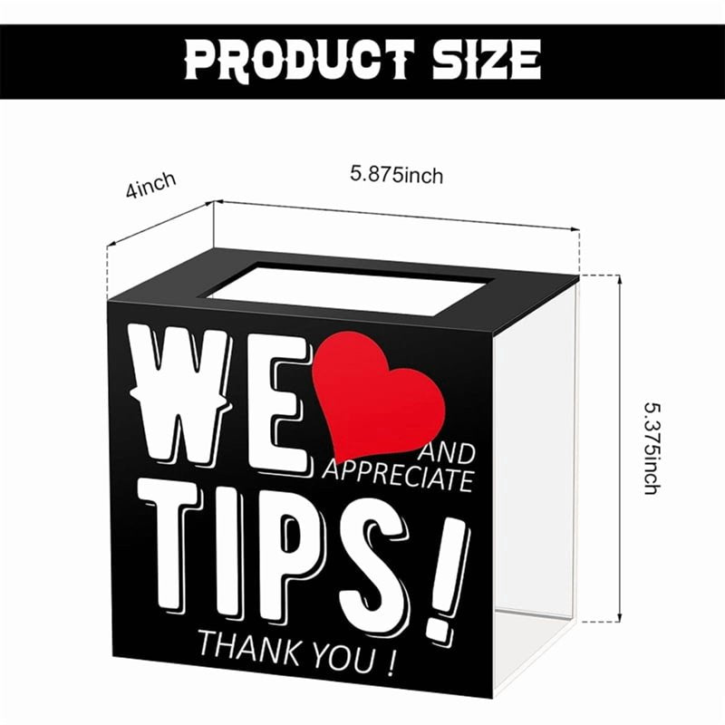Acrylic Tip Jar for Bars & Restaurants - 6x4x5 Inch Collection Box with Lock