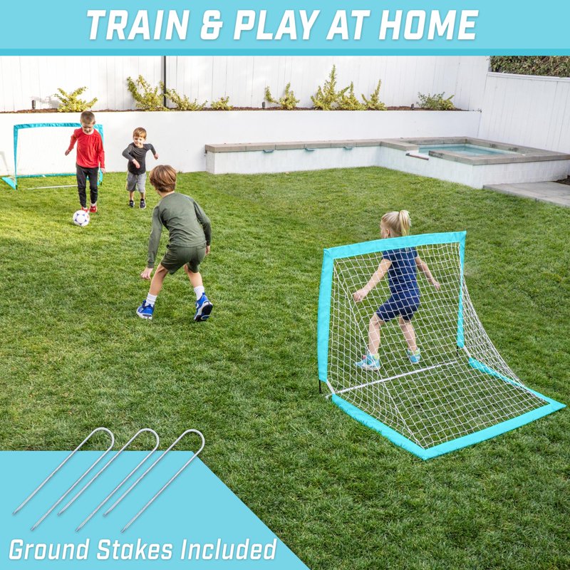 Light Blue GoSports 4 ft x 3 ft Soccer Goal Set - 2 Portable Pop-Up Youth Backyard Nets