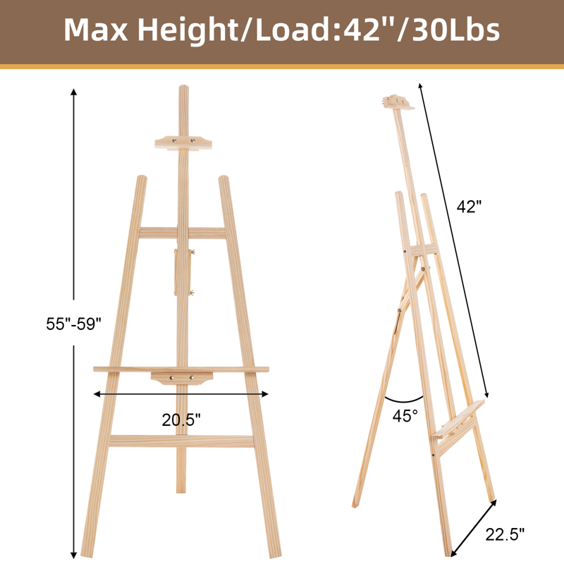 Adjustable Wooden Art Easel Stand for Painting & Display, Folding Floor Support