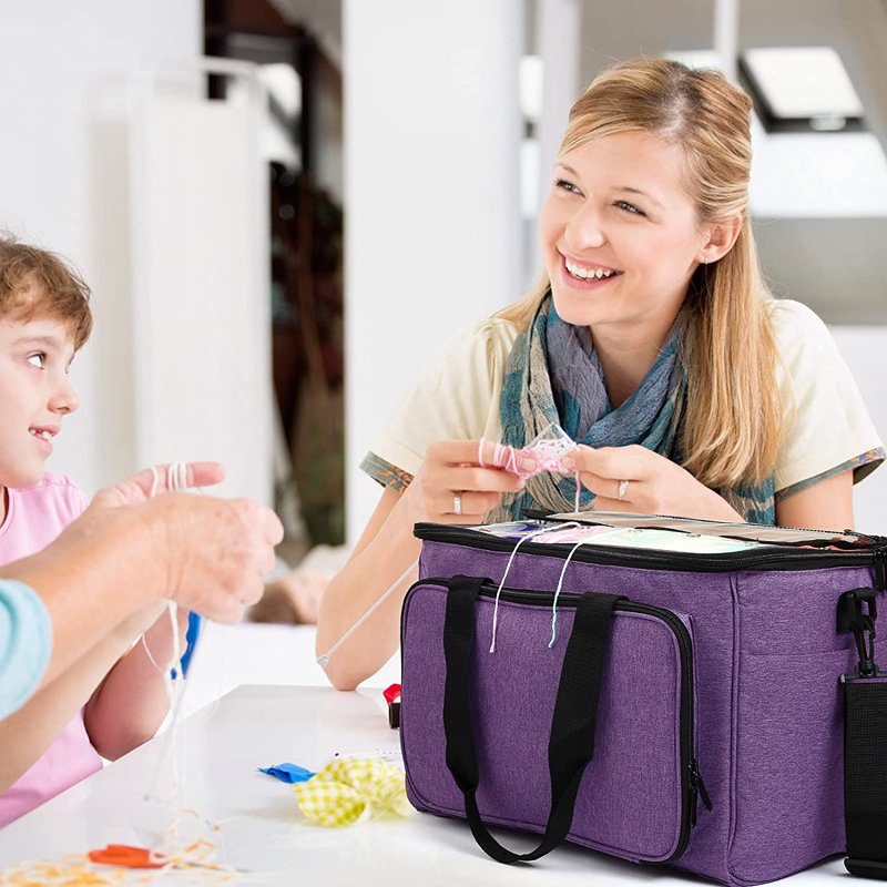 Large Capacity Knitting & Yarn Storage Bag with Pockets - Purple