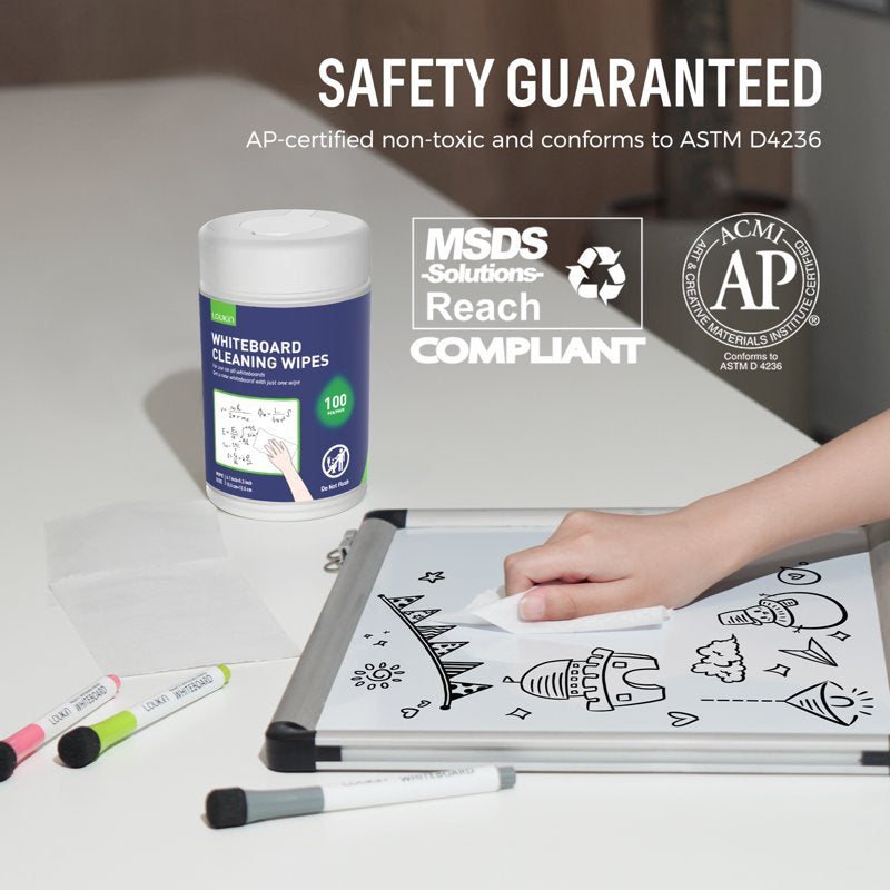 Whiteboard Cleaning Wipes - Non-Toxic Dry Erase Wipes for Mark Residue - 100 Count