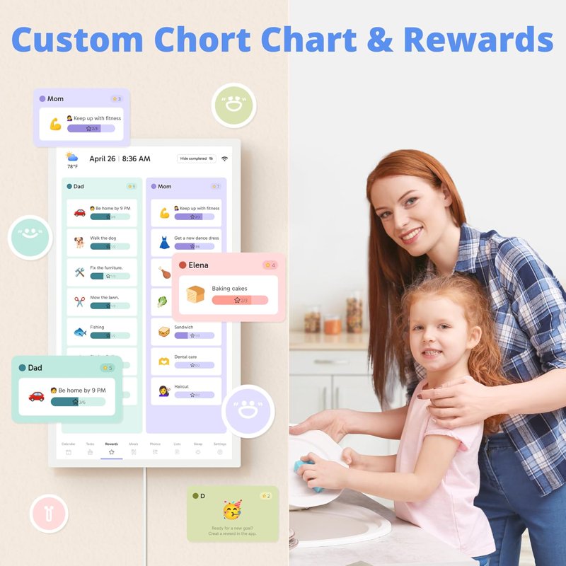 24 Inch Digital Family Calendar Touchscreen Wall Planner with Chore Chart