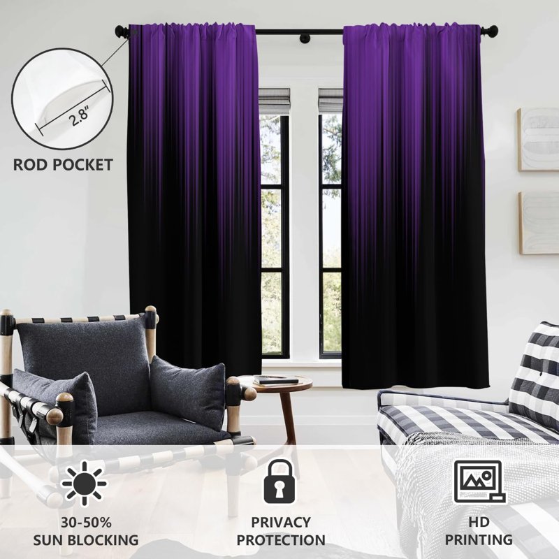 Modern Gradient Ombre Window Curtains 52x84 Inch - 2 Panels, Living Room & Bedroom Drapes