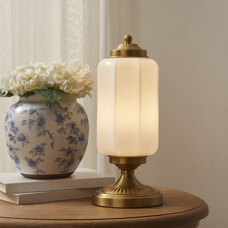 Vintage Brass Glass Shade Table Lamp for Living Room & Bedroom
