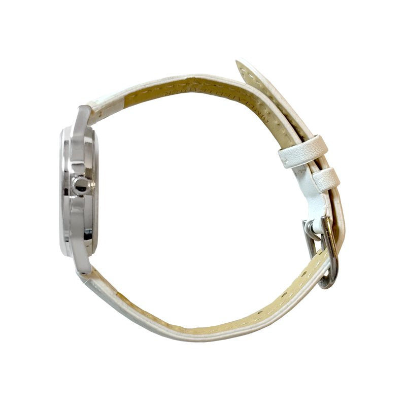 Adult Female Analog Watch with White PU Leather Strap and Silver Case