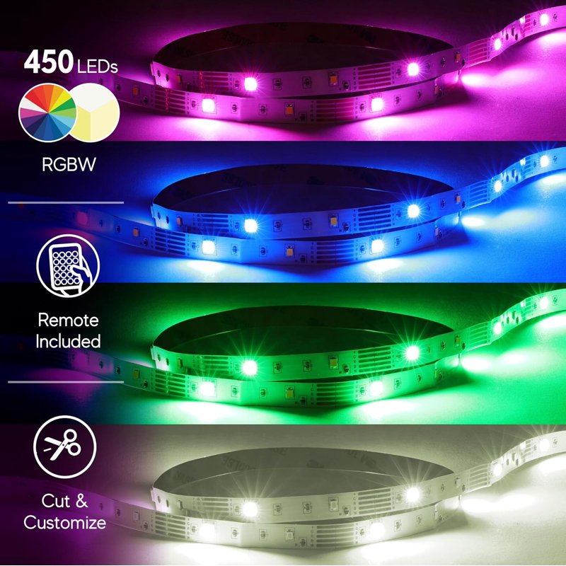 Indoor RGB LED Strip Lights Kit - 150ft Multi-Color Flexible Lighting with Remote