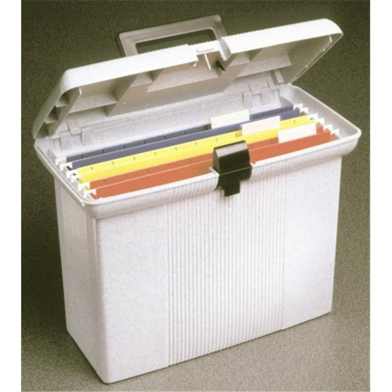 Portable File Box with Handle - Granite, Holds Letter Files, Includes Folders