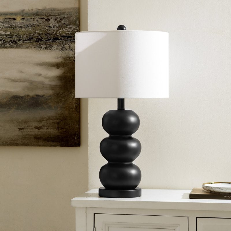 Modern Black Resin Table Lamp with White Linen Drum Shade - 24 Inch