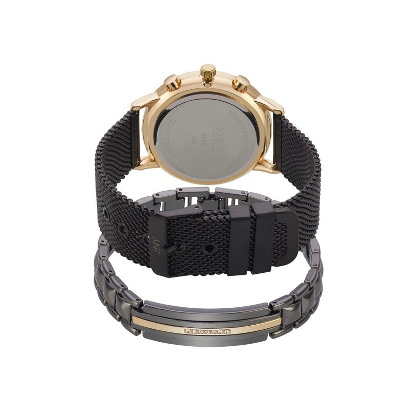 Men's Analog Watch and Bracelet Set - Black Tone Metal 42mm