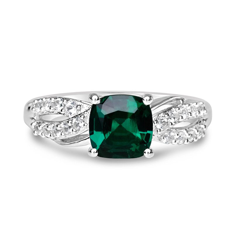 Sterling Silver Emerald and White Sapphire Ring - Unisex Gift Jewelry