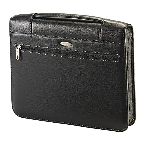 Zip-Around Vinyl Padfolio with 3-Ring Binder, Notepad & Pen Loop - Black
